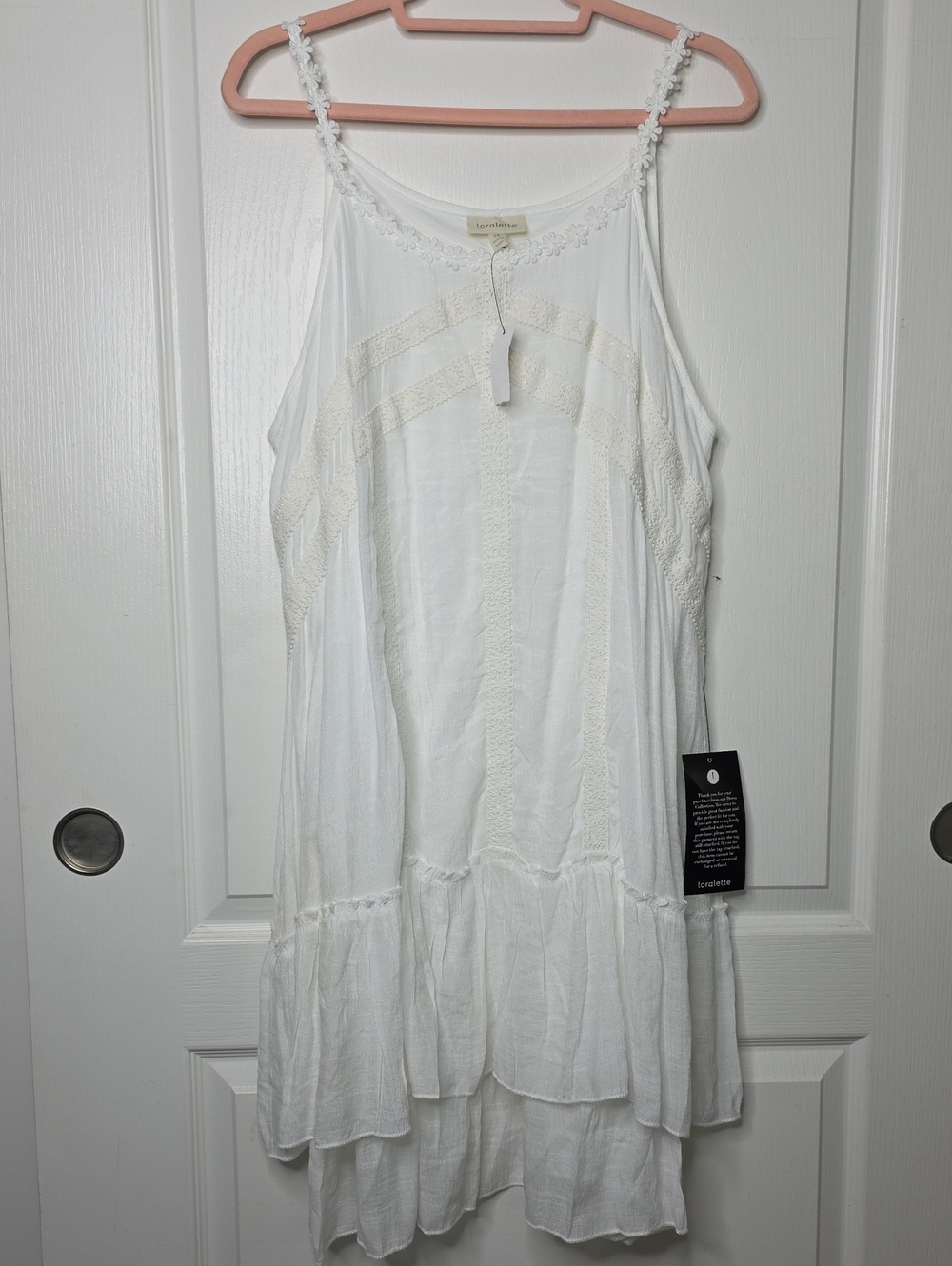 Loralette Avenue Plus Size 2X White Lace Tiered Midi Sun dress Beach Vacation